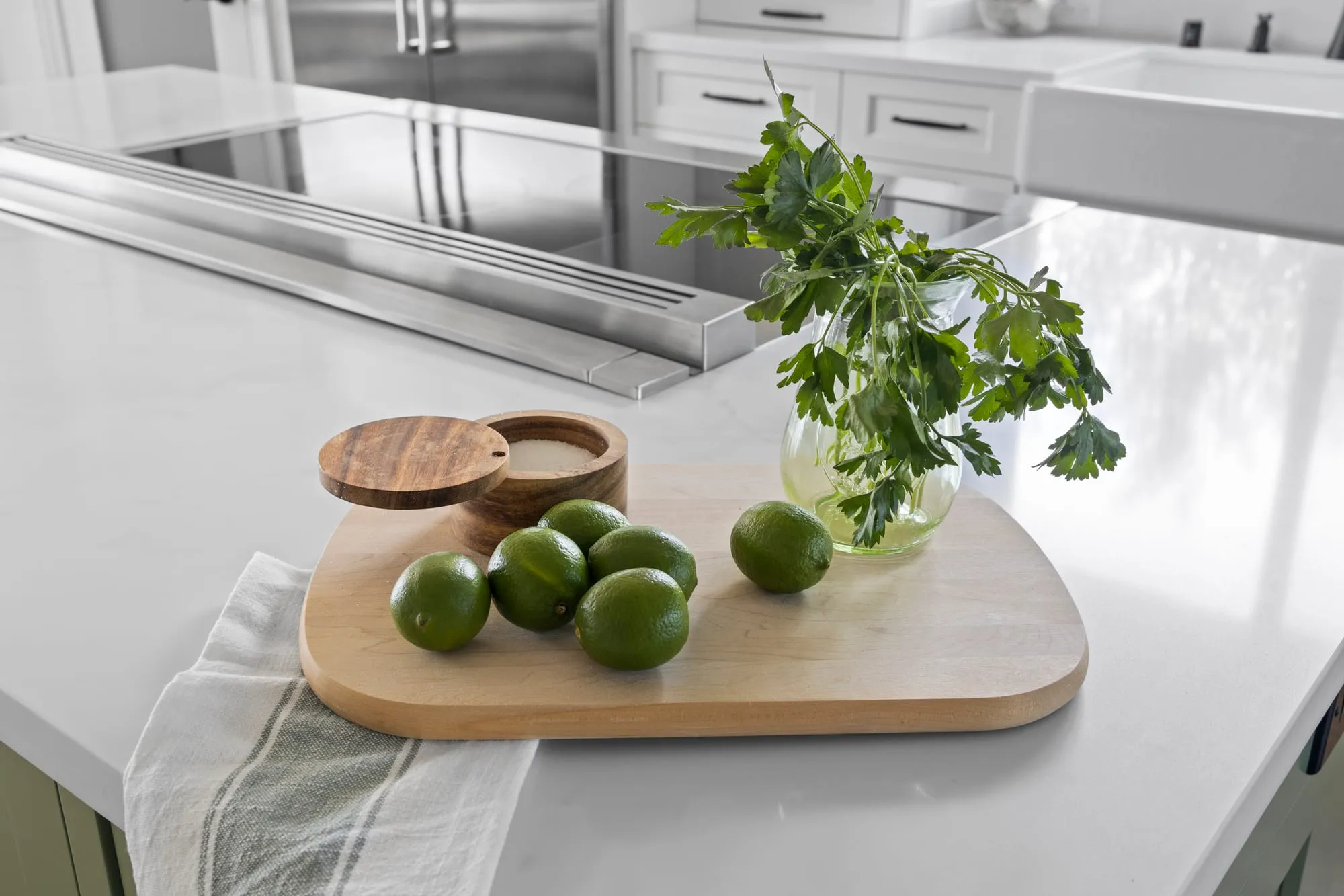 Detail of quartz countertop in a remodeled kitchen